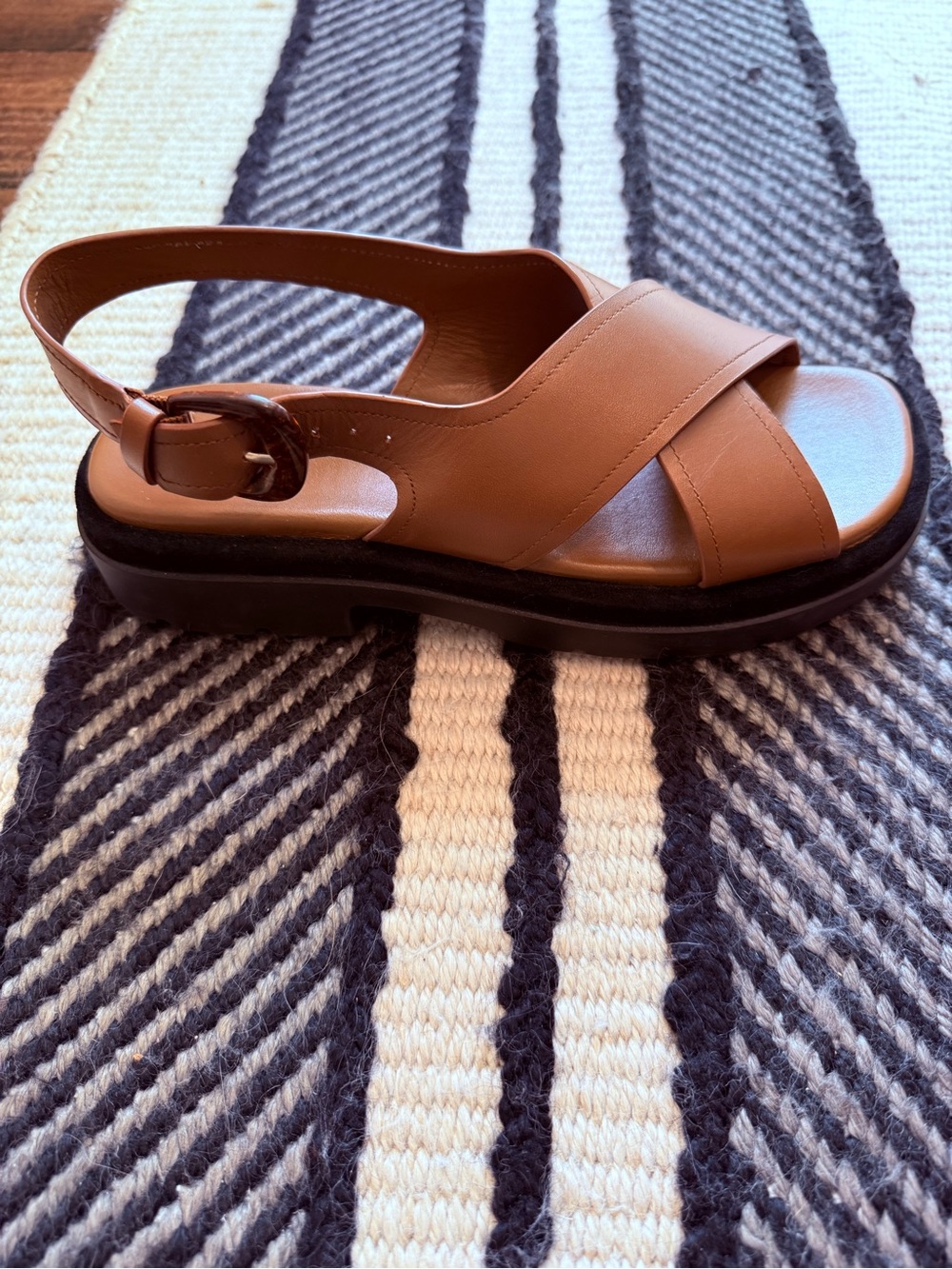 Vince Tan Leather Crisscross Slingback Sandals - Picture 2 of 8